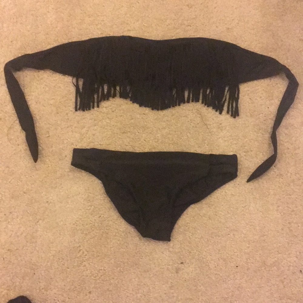 Black strapless tube NEW W/TAGS fringe bikini